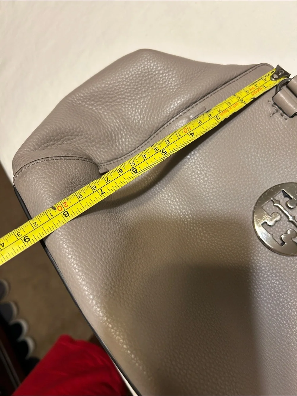 Tory Burch Pebbled Leather Satchel in Taupe Gray